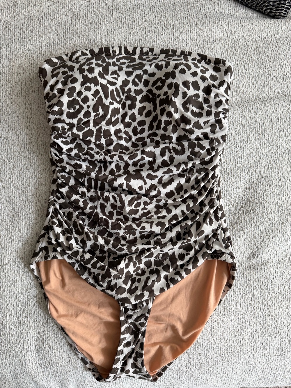 J. Crew Leopard-Print Strapless One-Piece Swimsuit in Brown and Cream